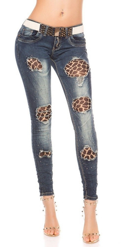 Koucla Push Up Jeans Hose Skinny Con Pedrería Y Cinturón