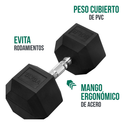 Mancuerna Pesa Hexagonal 50lb/22.68kg Pvc Gym Color Negro