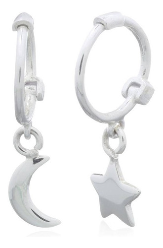 Aros Argolla Huggie Desigual Luna Estrella, Plata 925, 10 Mm