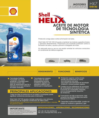 Imagen 4 de 5 de Aceite 10w40 Semi Sintetico Shell Original Helix Hx7 Sellado