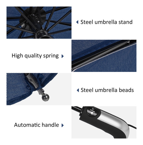 Paraguas Portátil Plegable Automático De Acero Negro Con Die