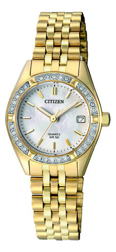 Reloj Dama Citizen Eu6062-50d Agente Oficial C Color Del Fondo Perlado Color De La Malla Dorado Color Del Bisel Dorado