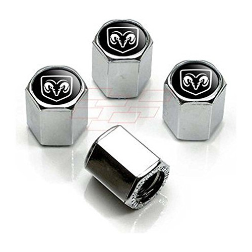 Ram Black Logo Chrome Tire Stem Valve Caps