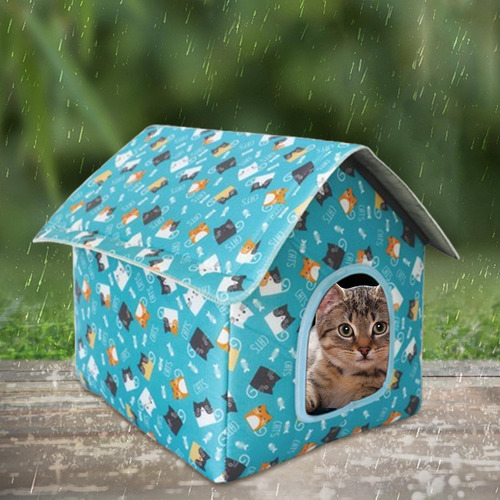 Abrigo Para Gatos De Rua Ao Ar Livre, Casa Para Cães Azul