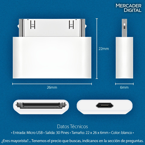 Adaptador Micro Usb A 30 Pines Para Carga iPod iPhone iPad