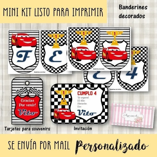 Mini Kit Imprimible Cars Mod.1 Rayo Mcqueen Cumpleaños