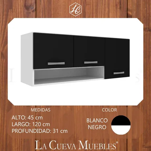 Mueble De Cocina - Aereo 3 Puertas - Alacena - Lcm Color Negro