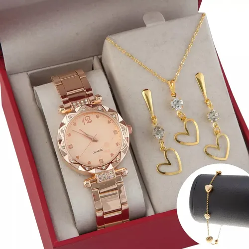 Kit Colar + Brincos E Pulseira Folheados + Relógio Feminino — foto 1