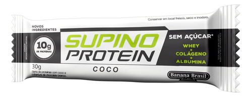 Barra de Proteína Coco Cobertura Chocolate Branco Zero Açúcar Supino Protein Pacote 30g