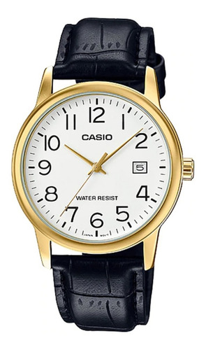 Reloj Casio Mtpv002 Hombre Correa Piel Fechador Fondo Blanco MTP-V002GL-7B2