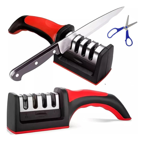 Cuchillo amolador y tijeras 2 en 1, manual para cocina, barbacoa, color negro