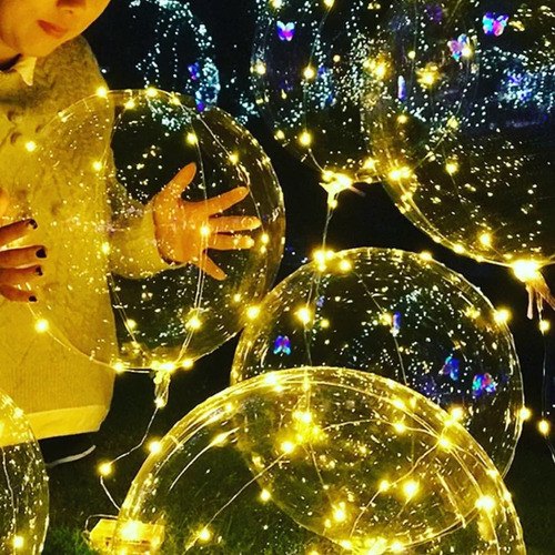 Globo 45cm Transparente Burbuja + Luces Led 3mts Calido