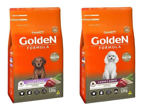 Kit Ração Golden Formula Mini Cão Filhote E Adulto Carne 1kg