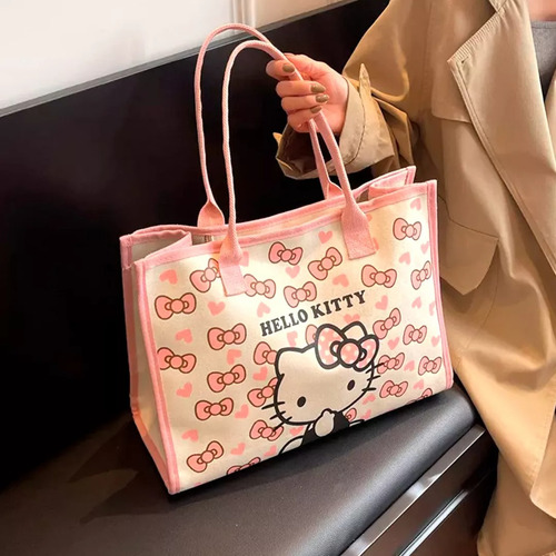 Bolsa De Lona Bolso De Mano Tote Bag Grande Moda Hello Kitty