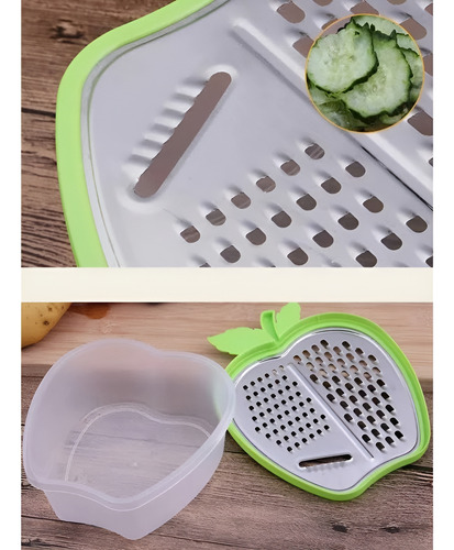 Rallador 3 Cortes Acero Inox Con Recipiente Forma Manzana