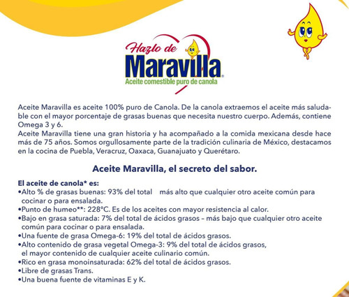 Aceite Vegetal 100% Canola Maravilla 3.78 Lts.