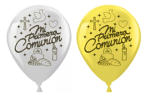 Pack De 50 Globos De Primera Comunion  Amarillo Y Blanco