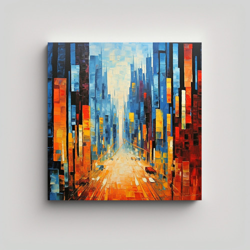 70x70cm Cuadro Decorativo Ciudad Moderna Estilo Óleo Avenid