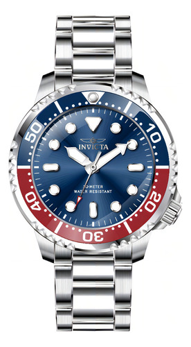 Reloj Invicta Pro Diver 47219, 48 mm, bicolor, correa plateada japonesa, bisel azul/rojo, fondo azul