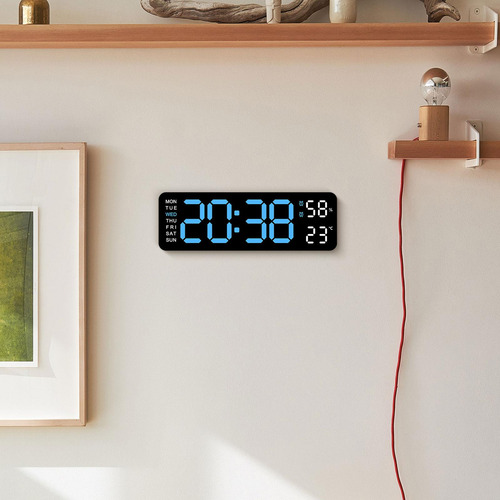 Reloj De Pared Led Reloj Despertador Azul Claro Negro