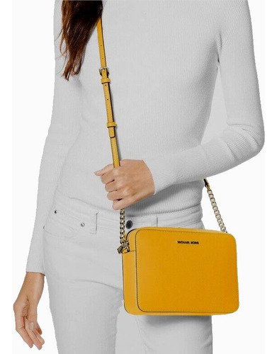 Bolsa/bolsa de ombro Michael Kors Mk 100% real = D Hardware Finish, cor dourada, alça de ombro amarela, monograma amarelo, design de tecido