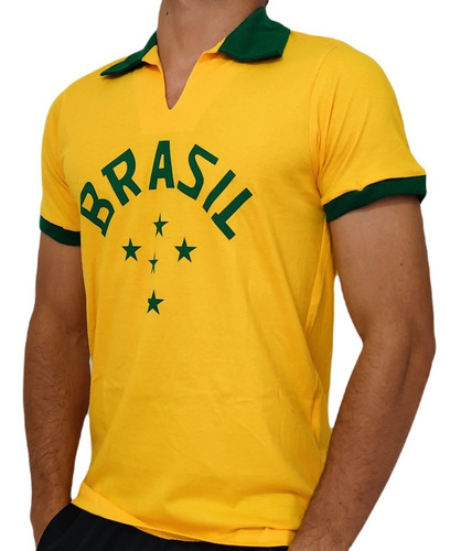 Camisa Brasil Retro Gola Polo Torcida Masculina