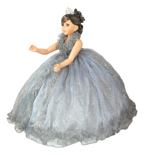 Muñeca Quinceañera Plateado Grande 70 Cm Recuerdo 15 Años