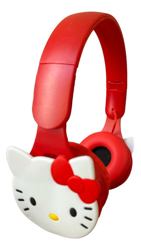 Audífonos Diadema Hello Kitty Inhalambrico Bluetooth Recarga Color Blanco Con Rosa Luz B