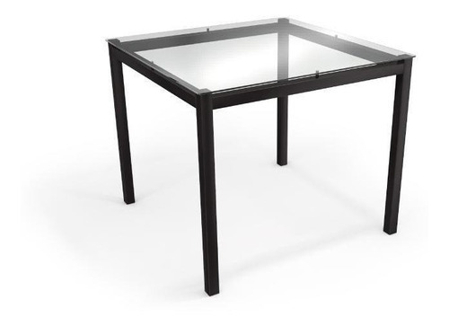 Mesa tubular cuadrada Remo con tapa de cristal para 4 personas, color negro