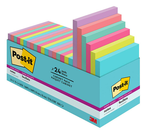 Post-it Super Sticky Notes, 3x3 In, 24 Blocs, 2x El Poder...
