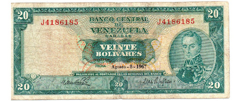 Billete 20 Bolivares 1967 Venezuela De Coleccion 