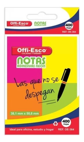 Notas Adhesivas Removibles 400 Hojas X4 Colores Offi-esco