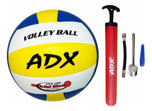 Balon Voleibol Vx105 + Bomba Adx Peso Y Medida Reglamentaria Color Azul