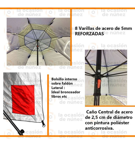 Imagen 3 de 7 de Carpa Sombrilla Rompeviento Spinit 250 Cm Reforzada Parasol