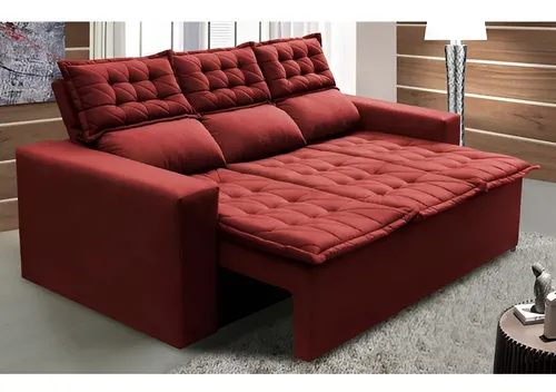 Sofá 3 Lugares Retrátil e Reclinável Cama inBox Slim 2,00m Velusoft Vermelho