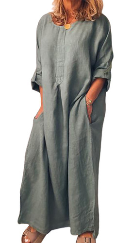Mujer Vintage Color Sólido Largo Maxi Vestido Túnica Kaftan