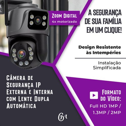 Câmera Wi-fi 360° Lente Tela Dupla Monitoramento Ultra 4k Ip