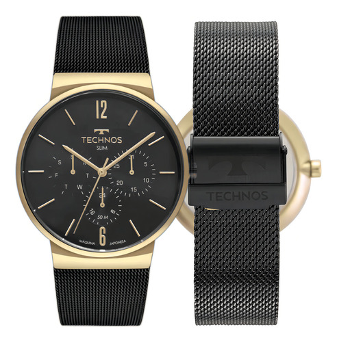 Relógio Technos Masculino Slim Preto Dourado 6p29aln/1p