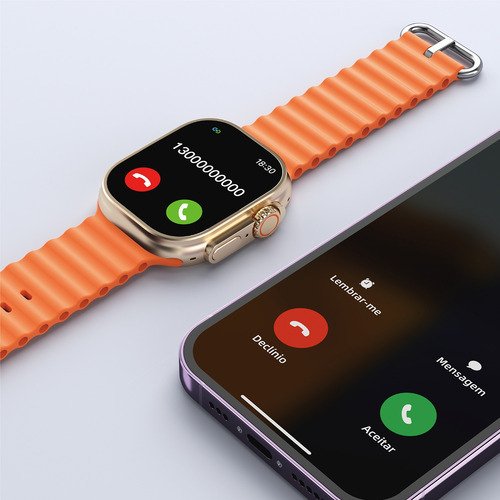 Smartwatch Serie 10 Ultra Plus 49mm 2024 S10+ Relogio Inteli Caixa Preto Pulseira Laranja Bisel Preto Desenho Da Pulseira Mesh