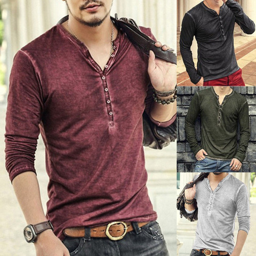 Playera Manga Larga Hombre Botones Playera Hombre