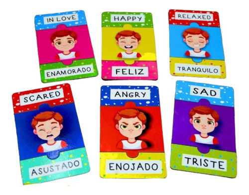 Puzzle De Las Emociones Bilingue Ingles En Madera Didactico