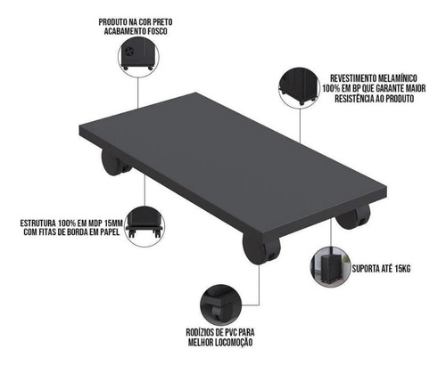 Suporte Skate Preto Nobreak Cpu Escritório Home Office