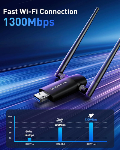 Adaptador Wifi Usb Dual Banda 1300mbps 5g/2.4g