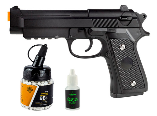 Pistola Airsoft Toda De Metal Mola Rossi Pt92 + Bbs + Óleo
