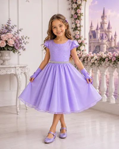 Lele Infantil Vestido Curto Princesa Rapunzel Sofia Lilás Aniversário