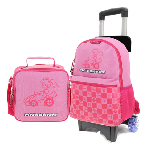 Kit Mochila Lonchera Lapicera Con Ruedas Peach Mb70359-p Rosa Mochila Lonchera