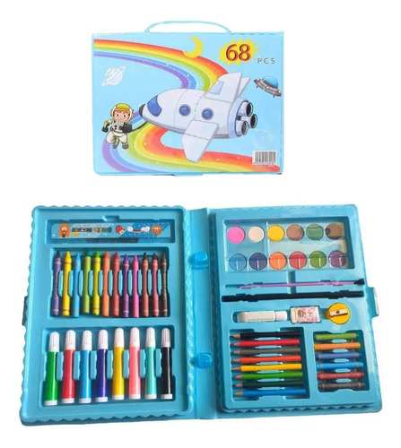 Set De 68 Piezas Lápices Pintura Para Colorear Maleta Niños