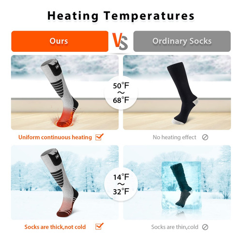 Calcetines Térmicos Recargables Eléctricos Para Esquí Y Camp Gris Diseño De La Tela Talle