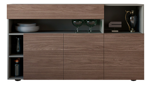 Aparador Mueble Vajillero De 140cm 10 Estantes C/ Cajon Color Gris Cuba frente Nogal