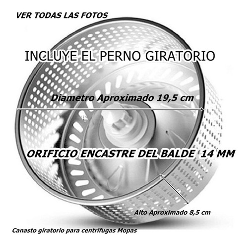 Imagen 1 de 6 de Canasto Giratorio Centrifugador Acero Con Perno Para Mopas